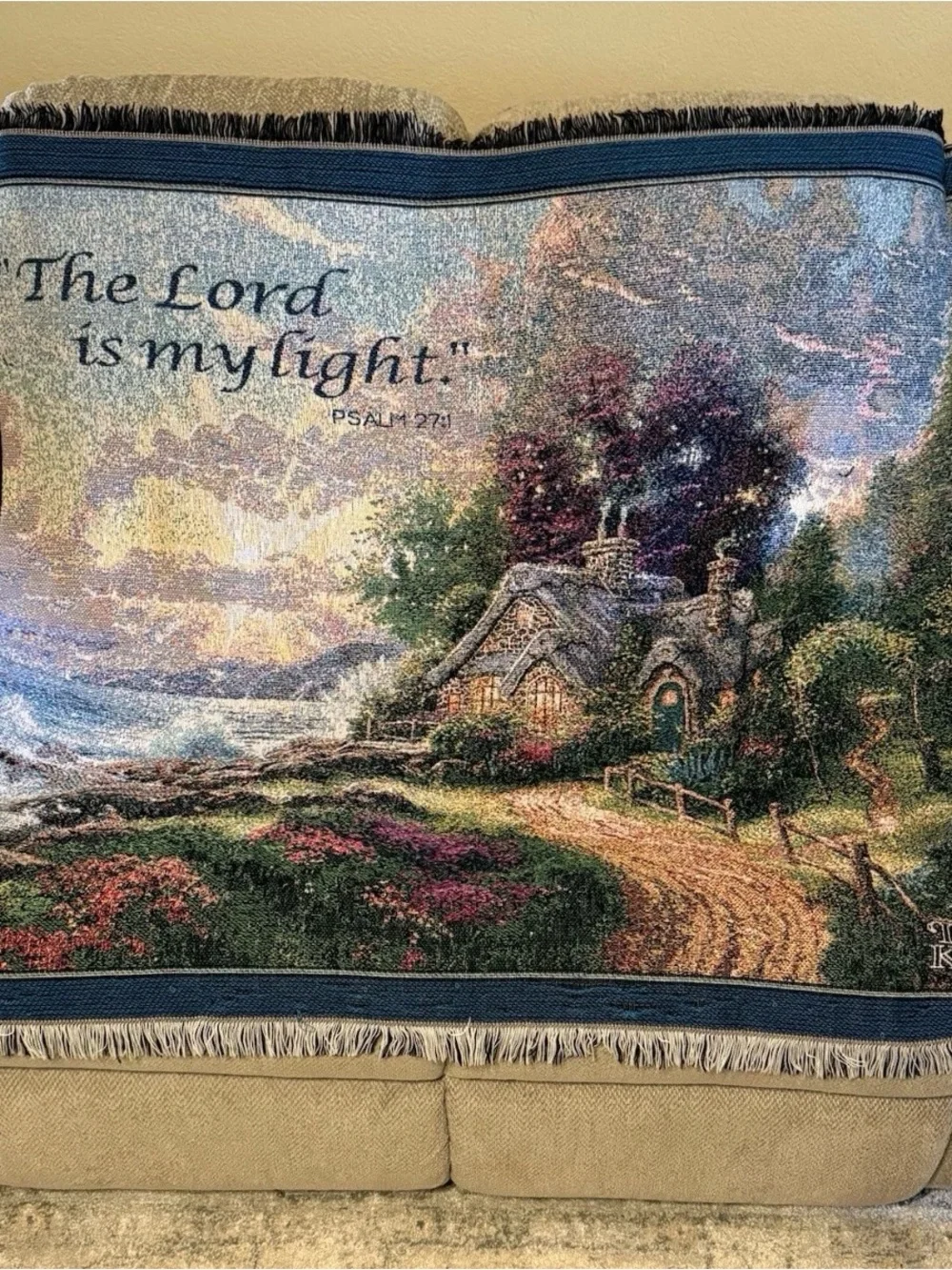 Thomas Kinkade Woven Cotton tapestry throw blanket titled 